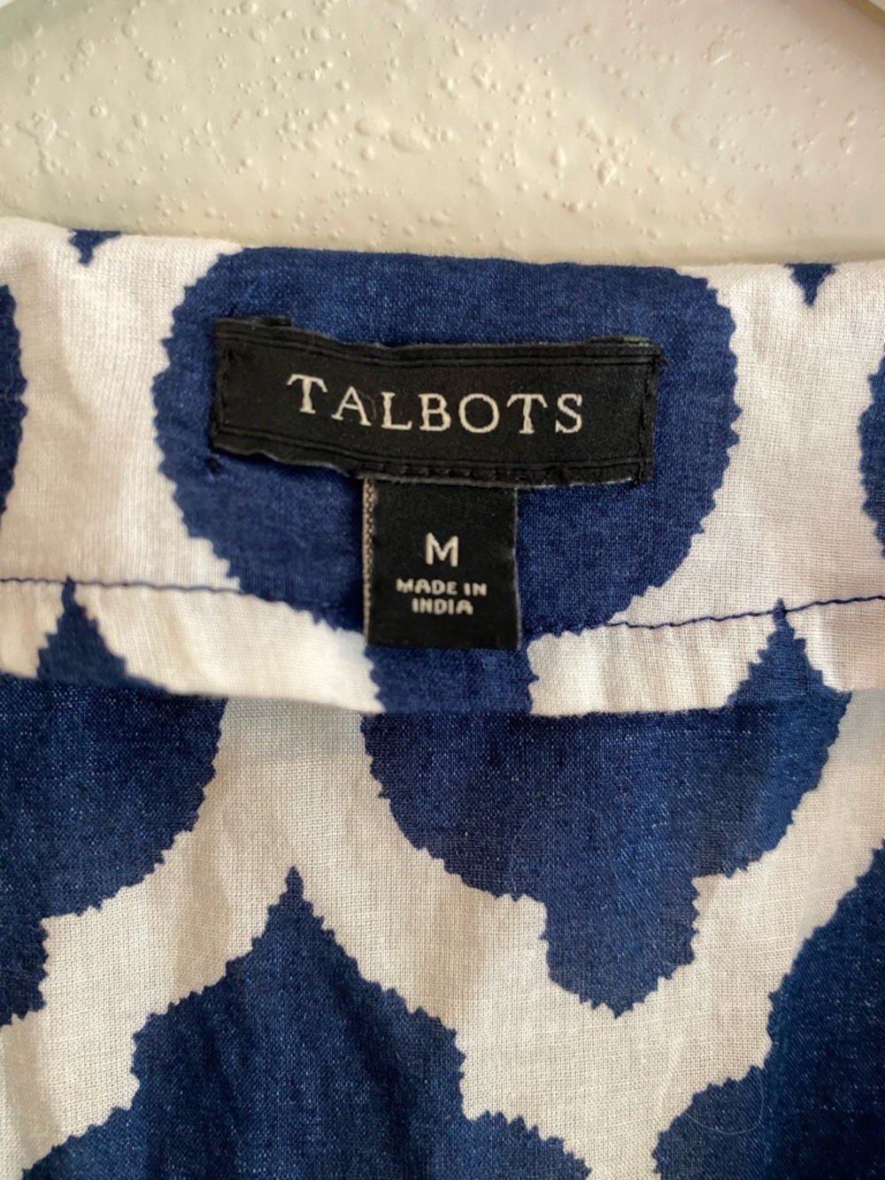 Talbots Navy White Lattice Embroidered Tunic Cotton Boho Peasant Top Size Medium - Picture 5 of 10